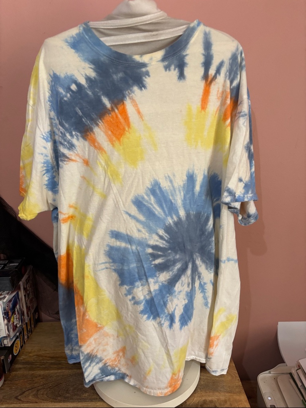 Gildan White Tie-Dye Tee with Blue, Yellow & Orange Size XXL